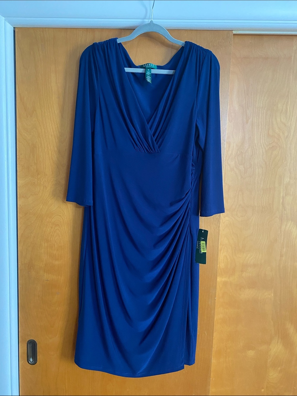 Lauren Ralph Lauren Royal Blue Draped V-Neck Long Sleeve Dress